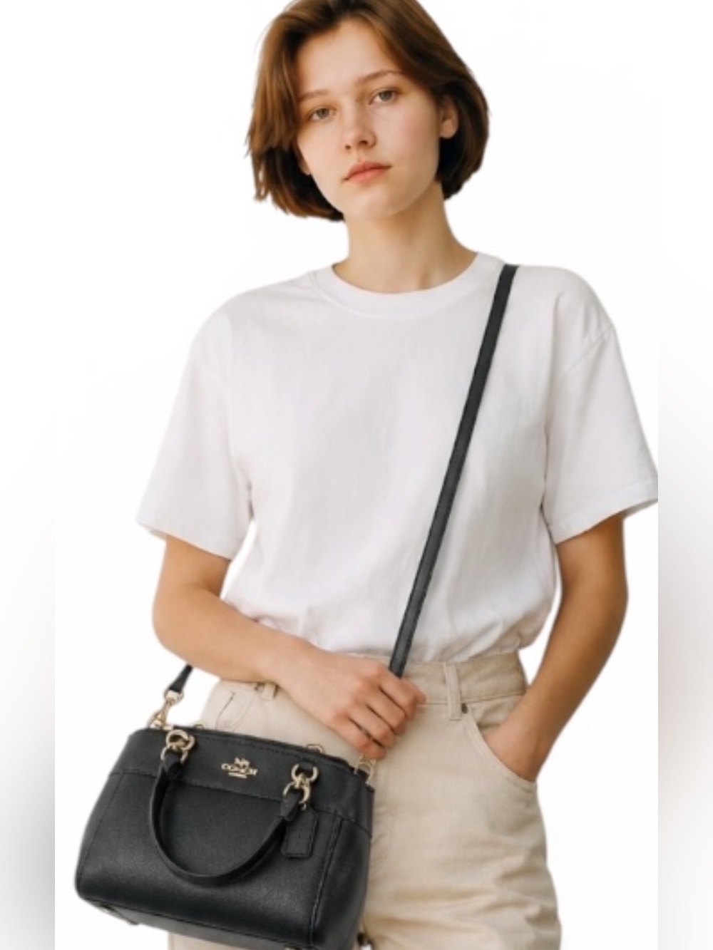 EUC Coach Black Leather Mini Brooke Carryall Satchel Crossbody Gold Tone HW